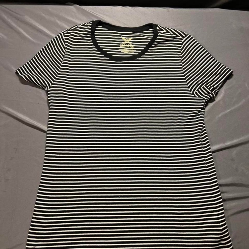 Faded Glory Womens XXL 20 Black White Striped Short Sleeve T-Shirt CottonSpandex